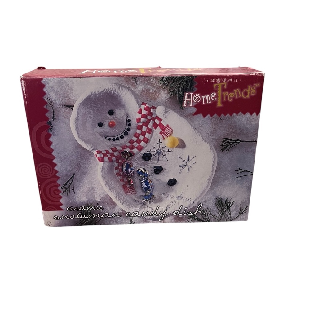 Vintage 00s Christmas Home Trends Ceramic Snowman Candy Dish w/ Box Preowned - Picture 2 of 4